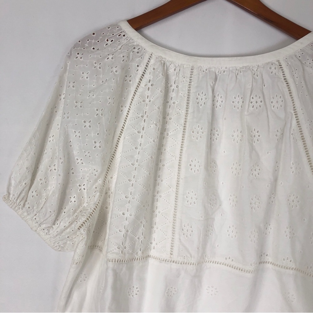 Faherty Carmel Eyelet Top White Size L Organic Cotton Short Sleeve - Picture 4 of 7